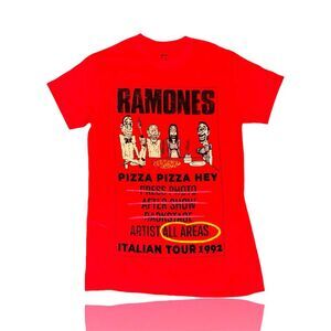 Ramones Pizza Hey Italian Tour 1992 Graphic Tee Men's S Red Vintage